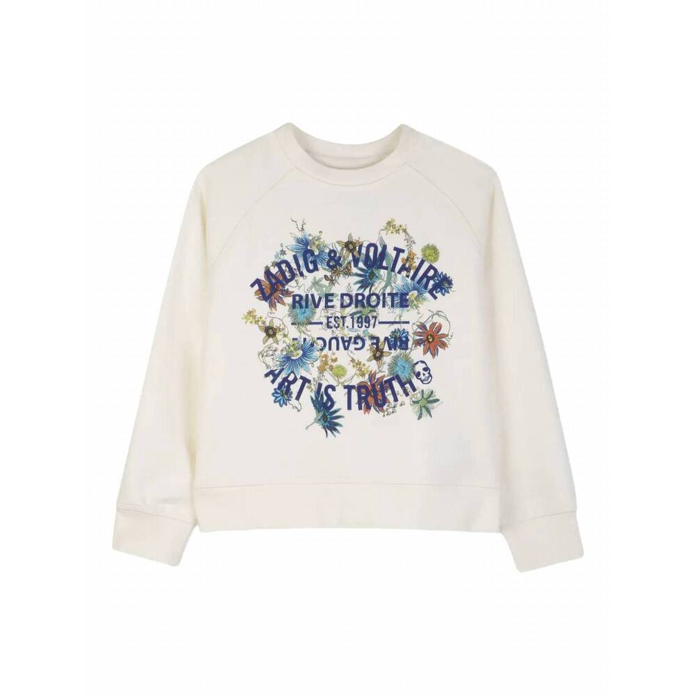 NEW ZADIG & VOLTAIRE girl's floral print sweatshirt in beige